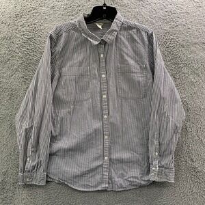 LL BEAN Shirt Womens XL Button Up Blouse Top Striped Extra Large White